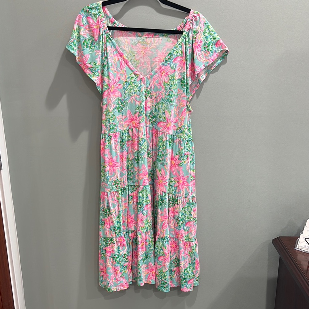 Lilly Pulitzer Pink and Green Floral Midi Dress